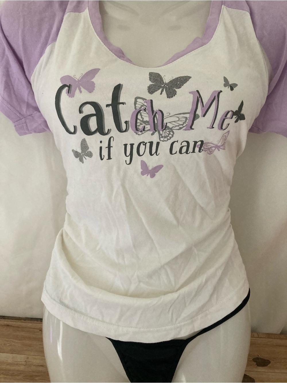 La Vie en Rose Catch Me If You Can Butterfly Graphic Raglan Tee M